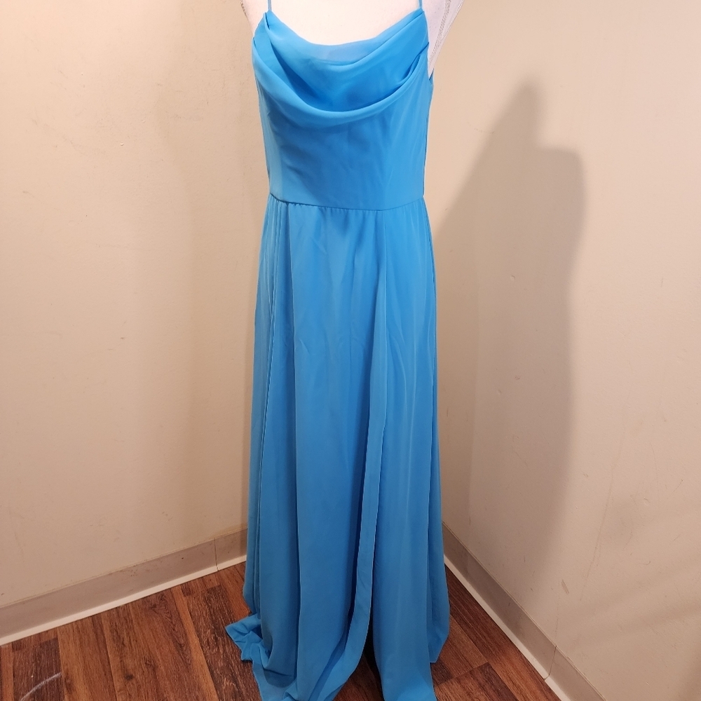 David's Bridal Elegant Malibu Blue Maxi Dress Size 10